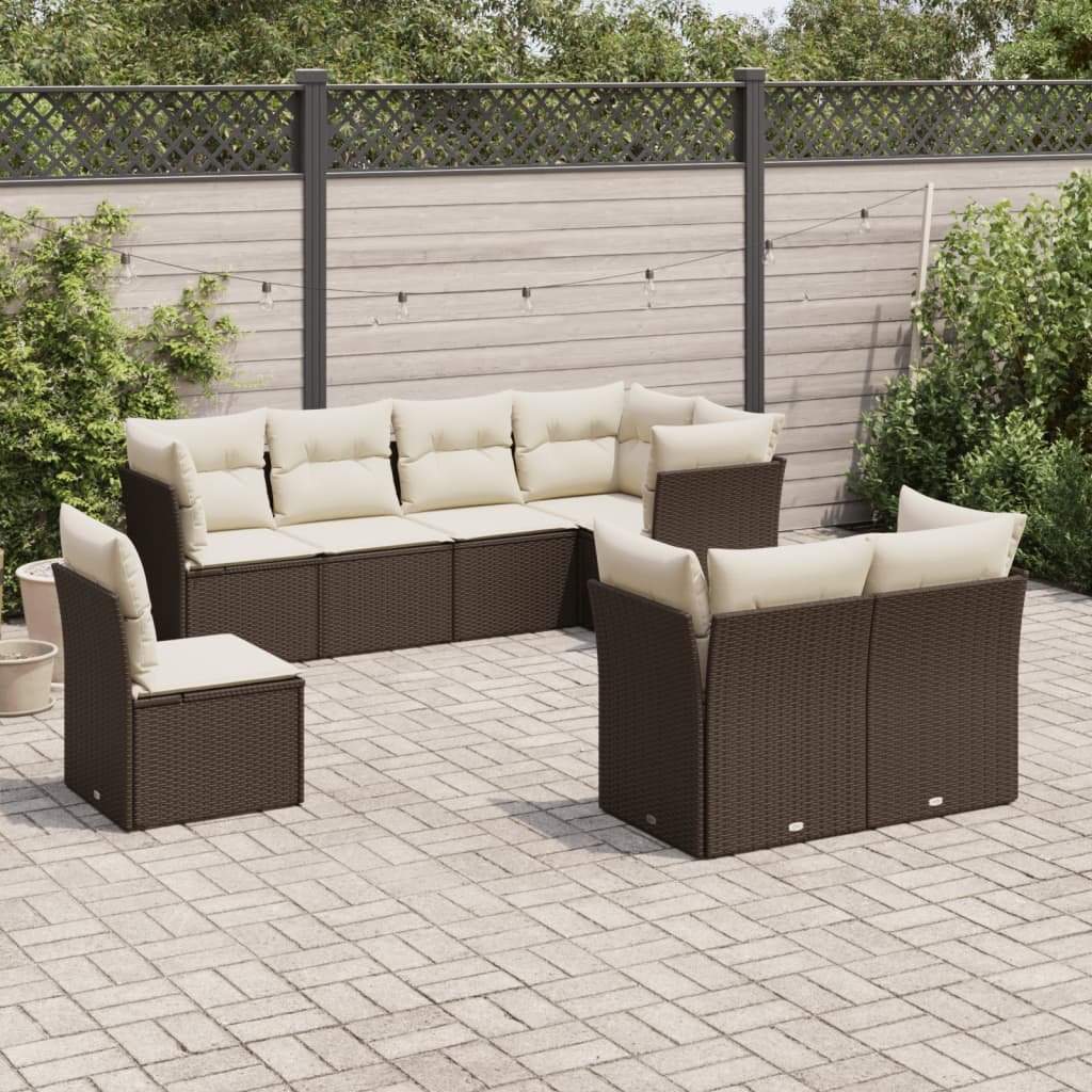 9-delige Loungeset met kussens poly rattan