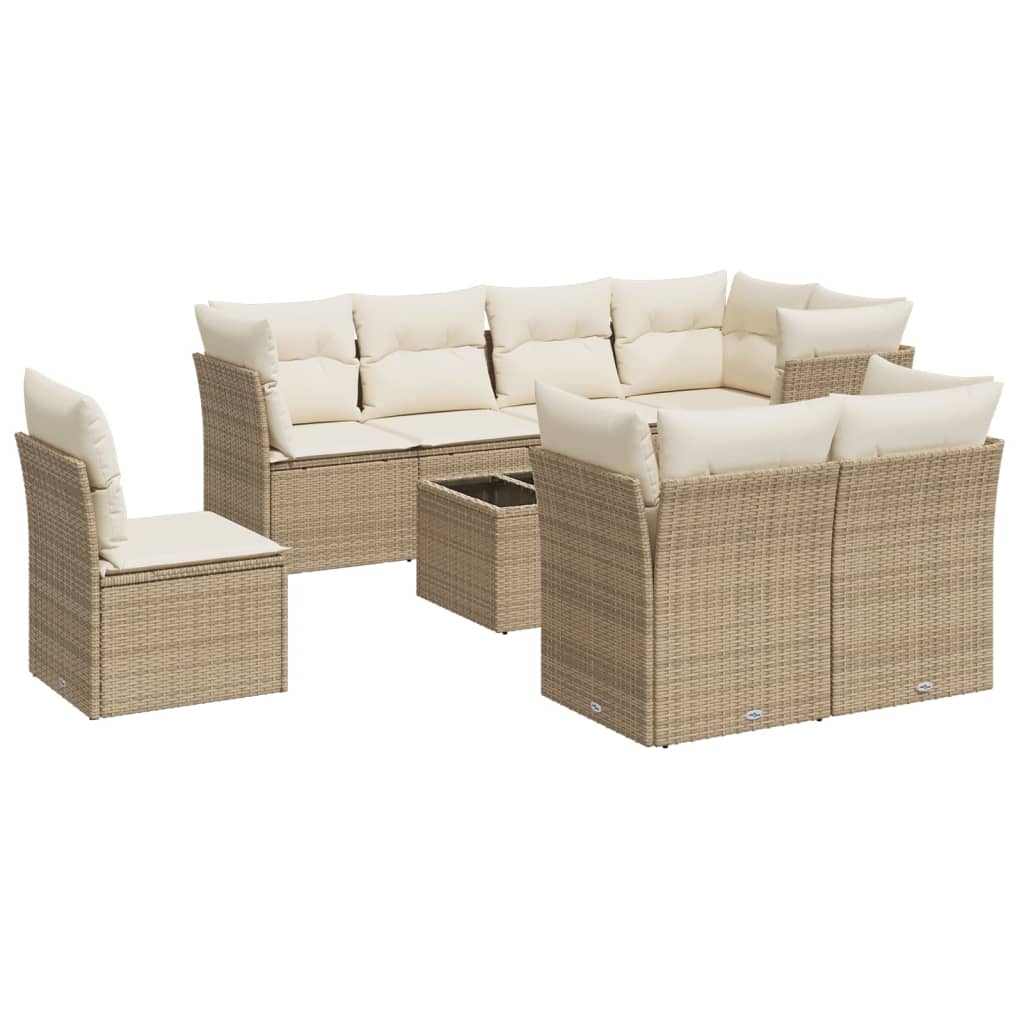 9-delige Loungeset met kussens poly rattan