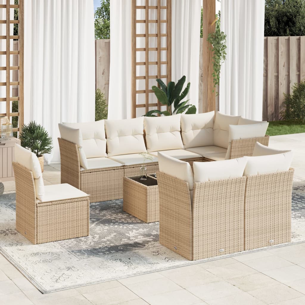 9-delige Loungeset met kussens poly rattan