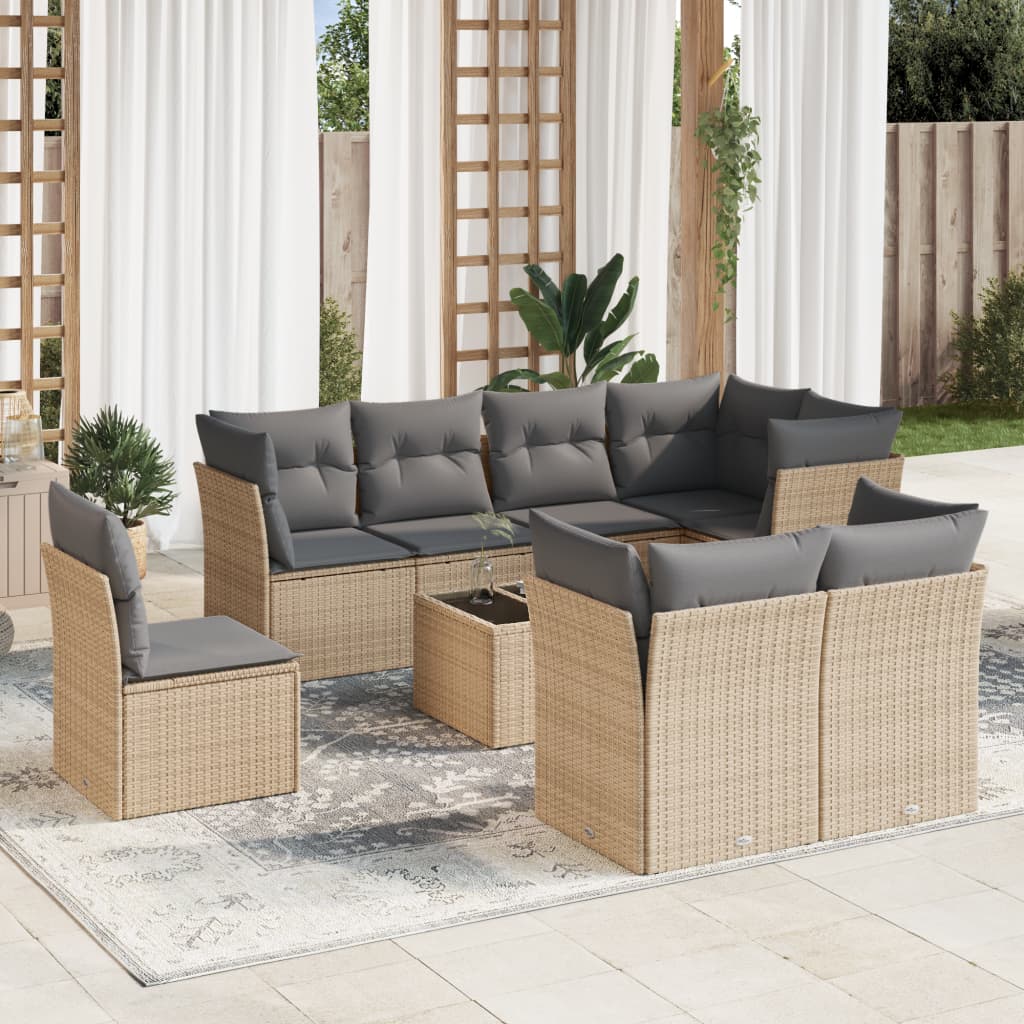 9-delige Loungeset met kussens poly rattan