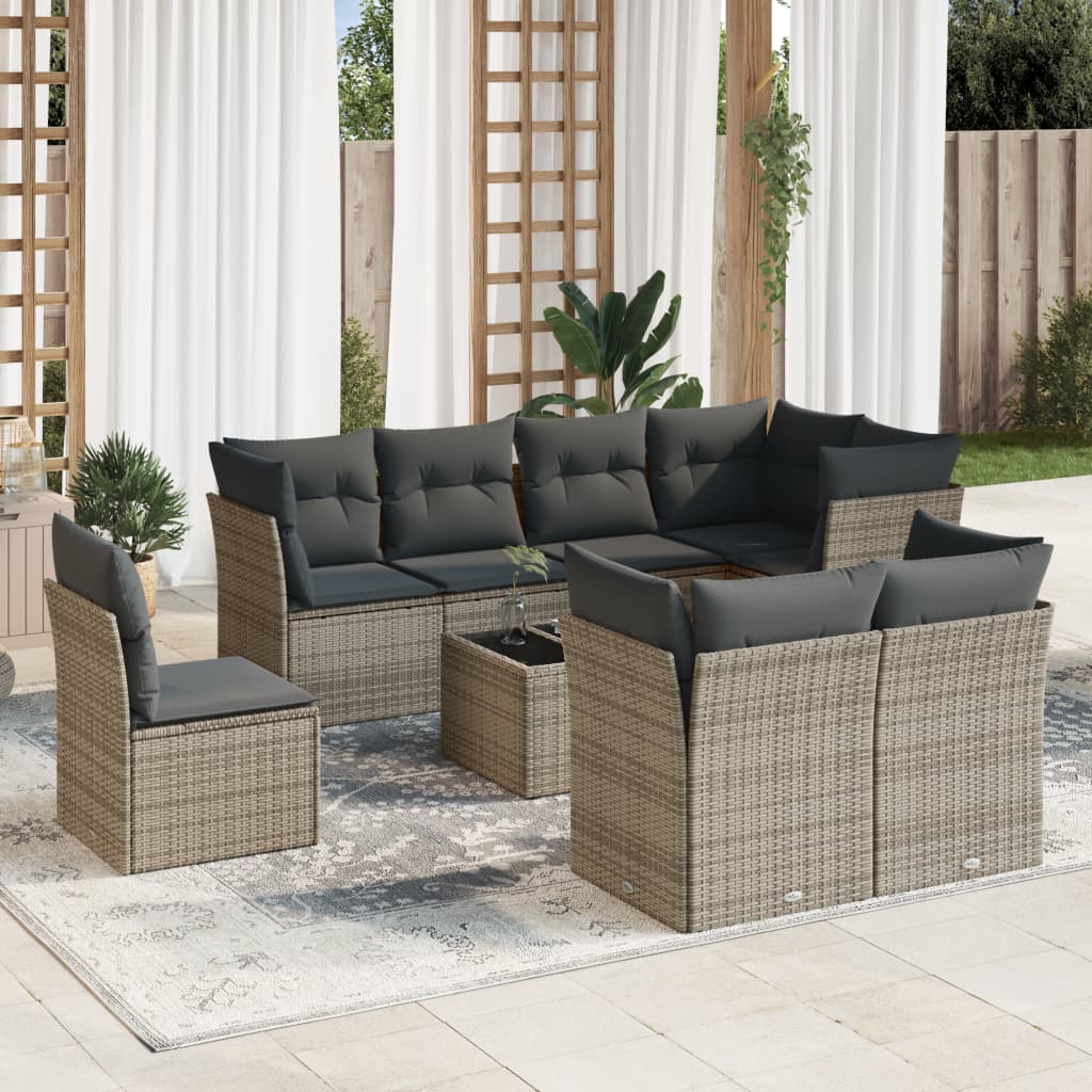 9-delige Loungeset met kussens poly rattan