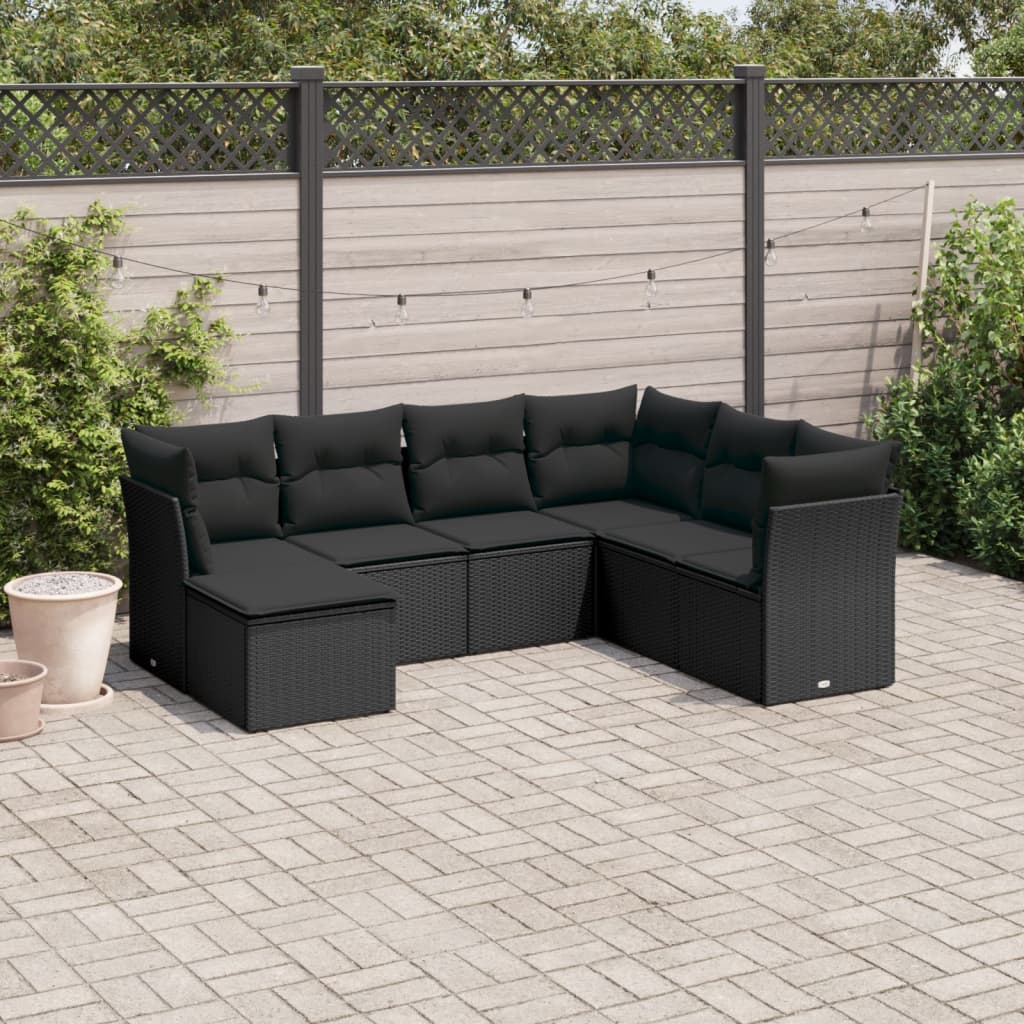 7-delige Loungeset met kussens poly rattan