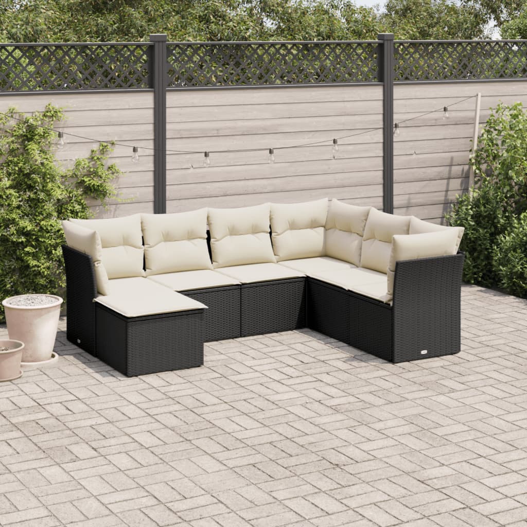 7-delige Loungeset met kussens poly rattan