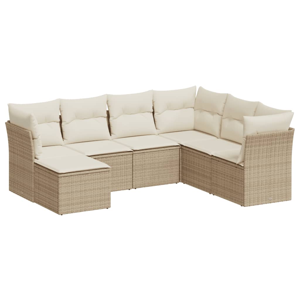 7-delige Loungeset met kussens poly rattan