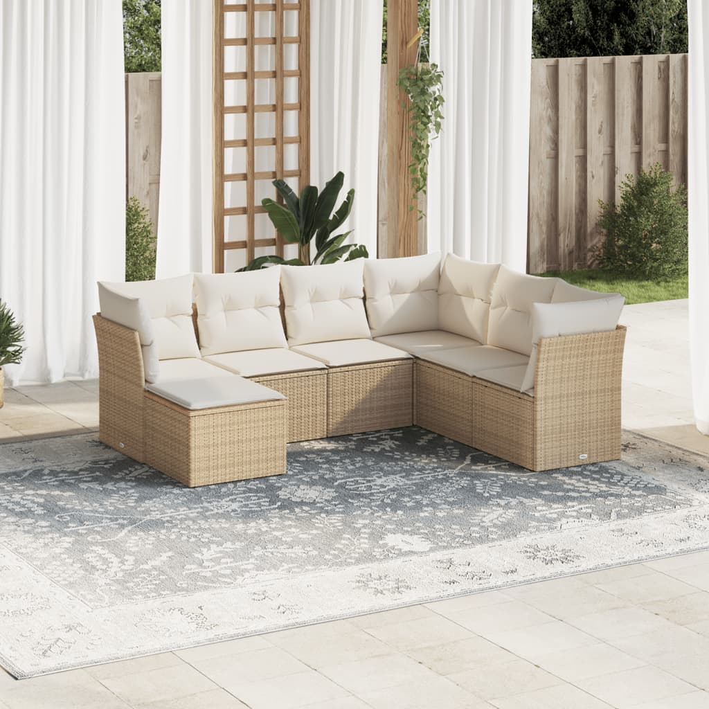 7-delige Loungeset met kussens poly rattan