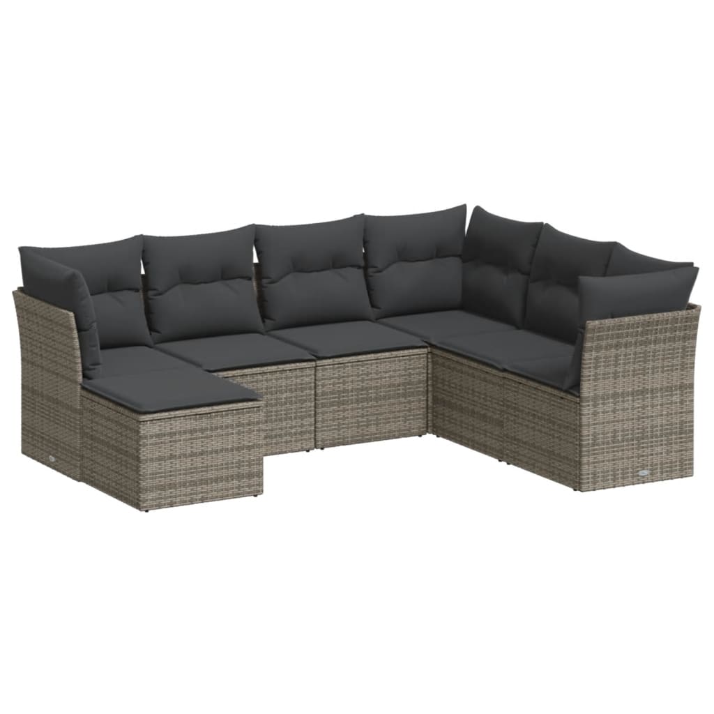 7-delige Loungeset met kussens poly rattan