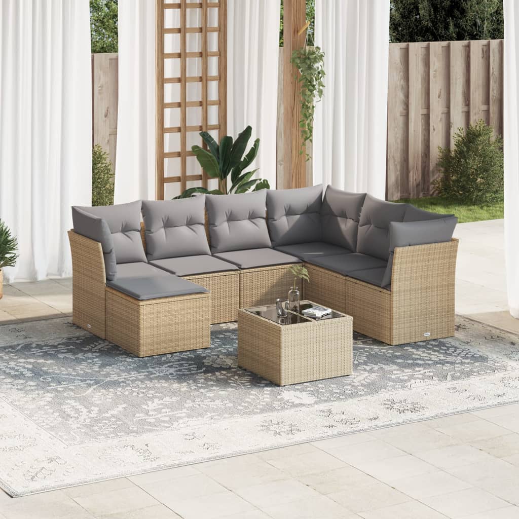 7-delige Loungeset met kussens poly rattan