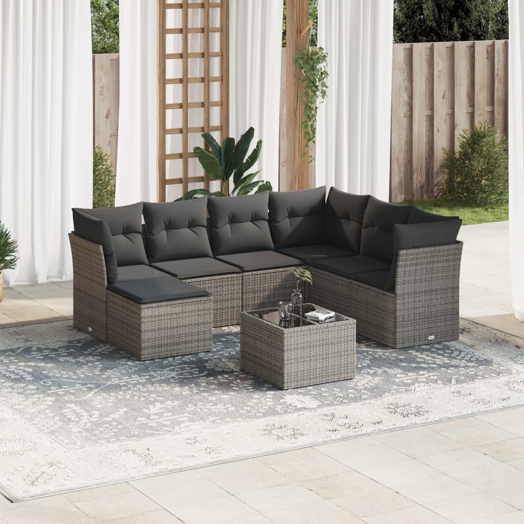 7-delige Loungeset met kussens poly rattan