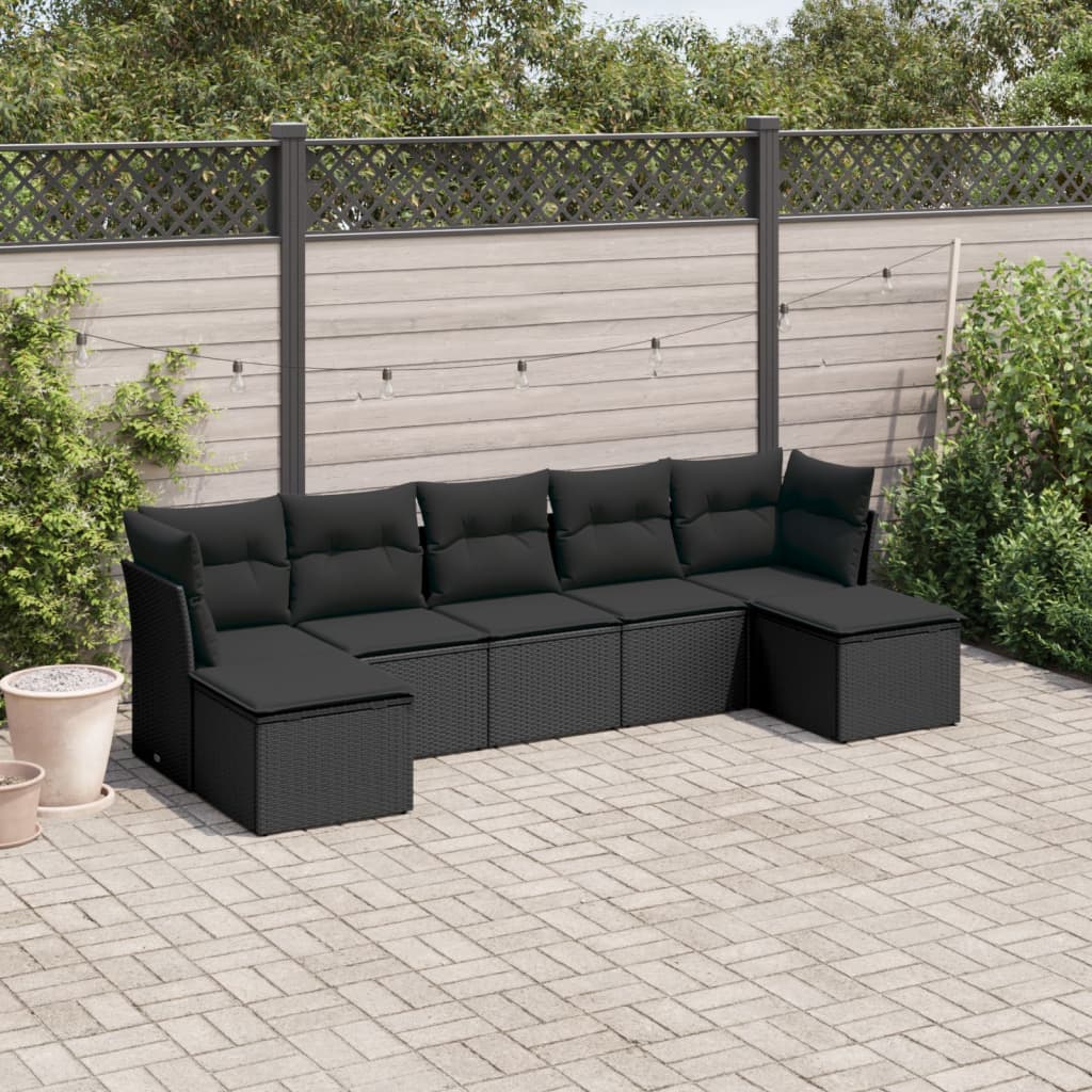 7-delige Loungeset met kussens poly rattan