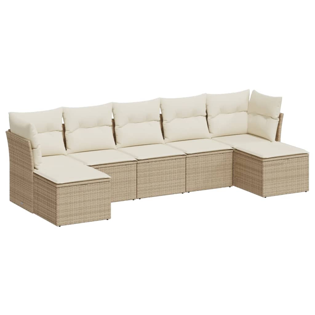 7-delige Loungeset met kussens poly rattan