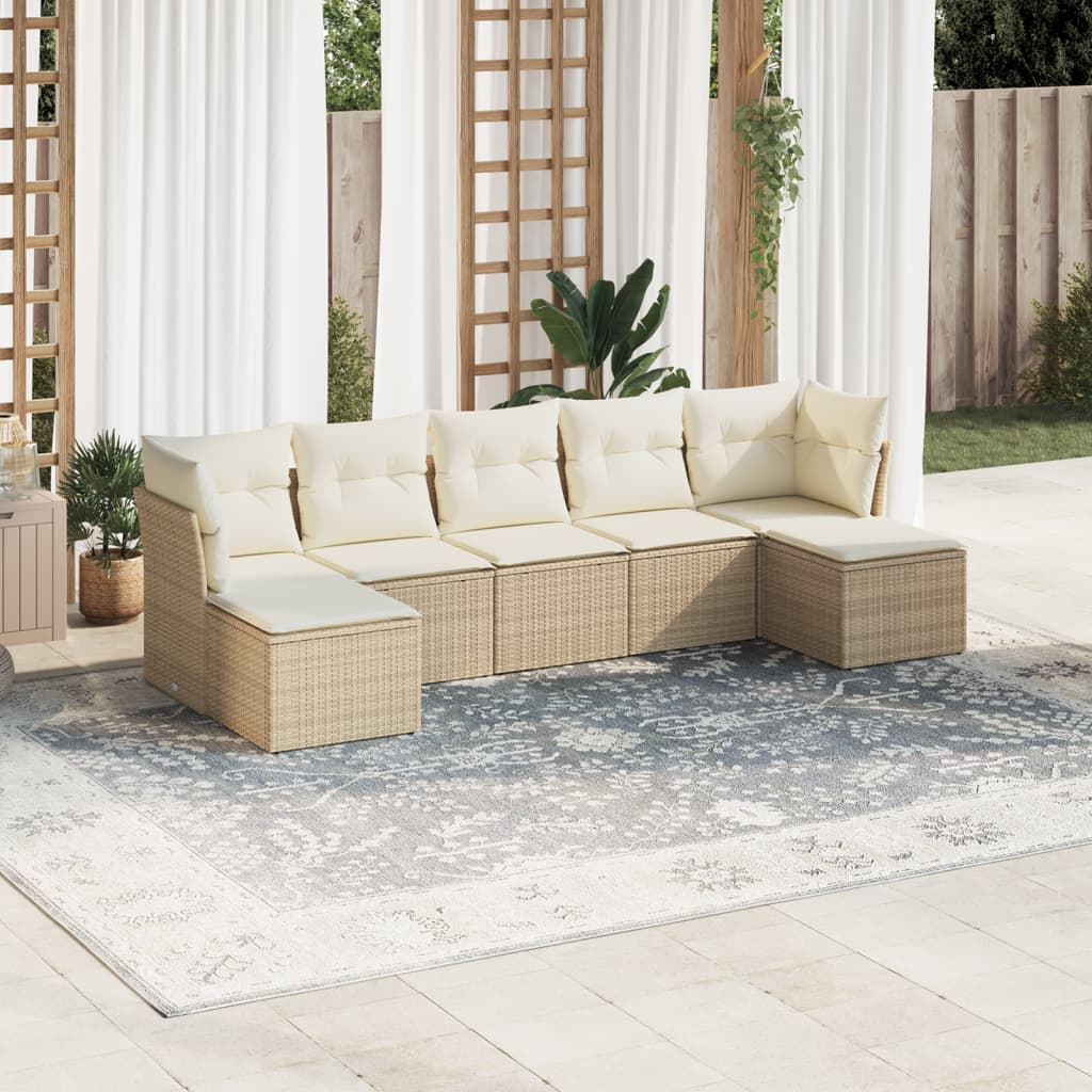 7-delige Loungeset met kussens poly rattan