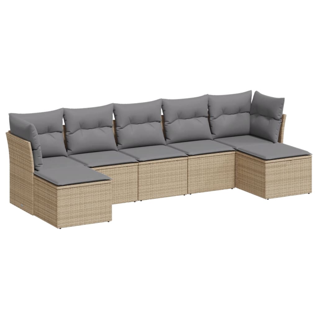 7-delige Loungeset met kussens poly rattan