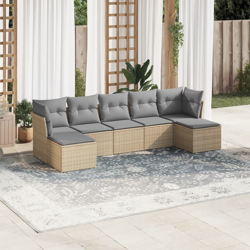 7-delige Loungeset met kussens poly rattan