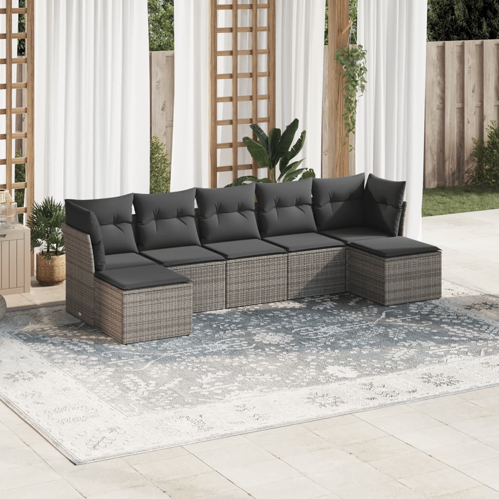 7-delige Loungeset met kussens poly rattan