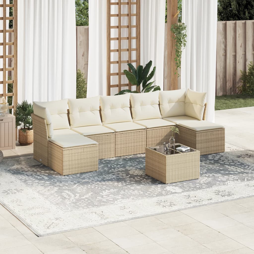 7-delige Loungeset met kussens poly rattan