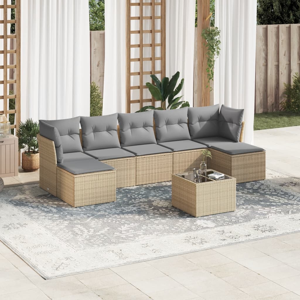 7-delige Loungeset met kussens poly rattan