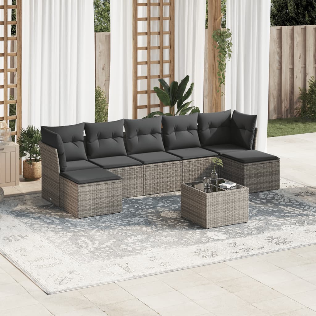 7-delige Loungeset met kussens poly rattan