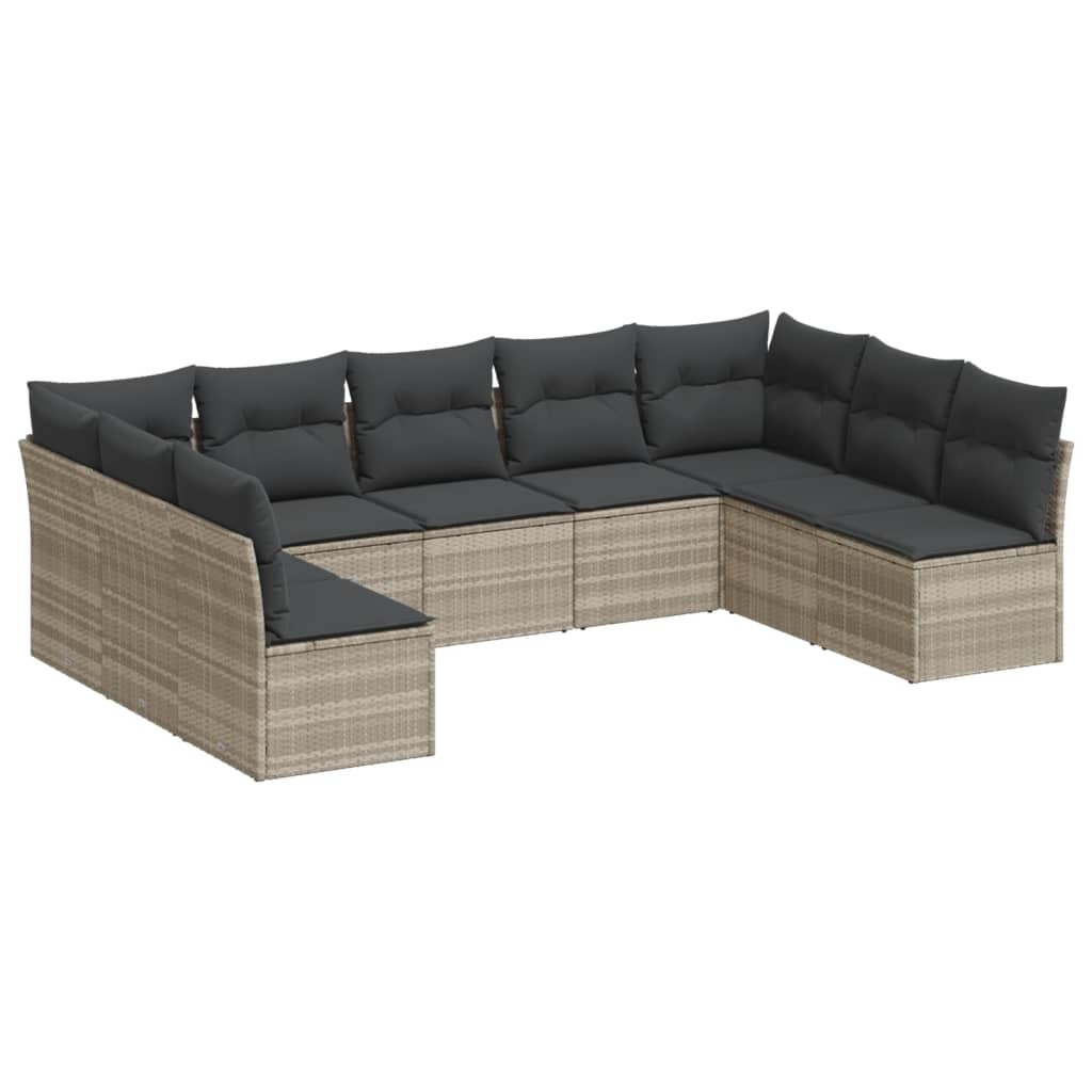 10-delige Loungeset met kussens poly rattan beige