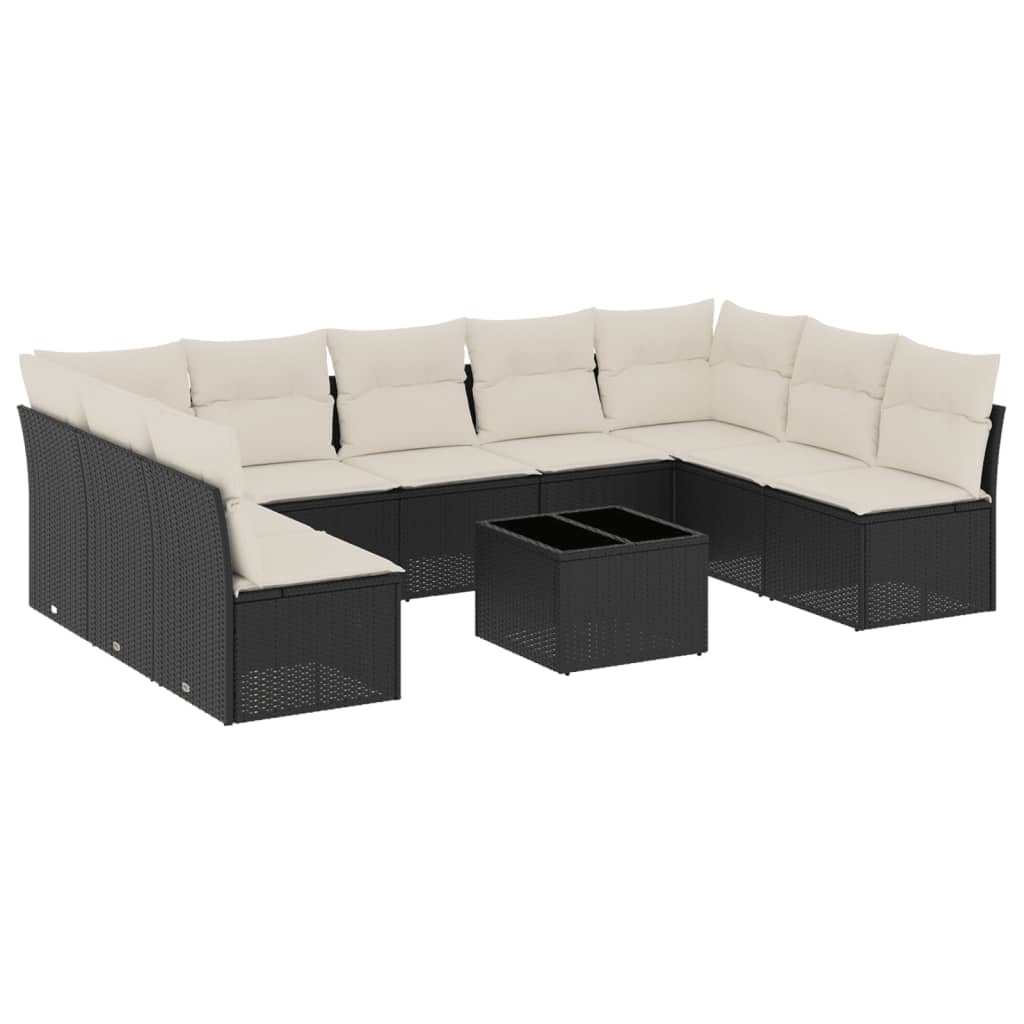 10-delige Loungeset met kussens poly rattan beige