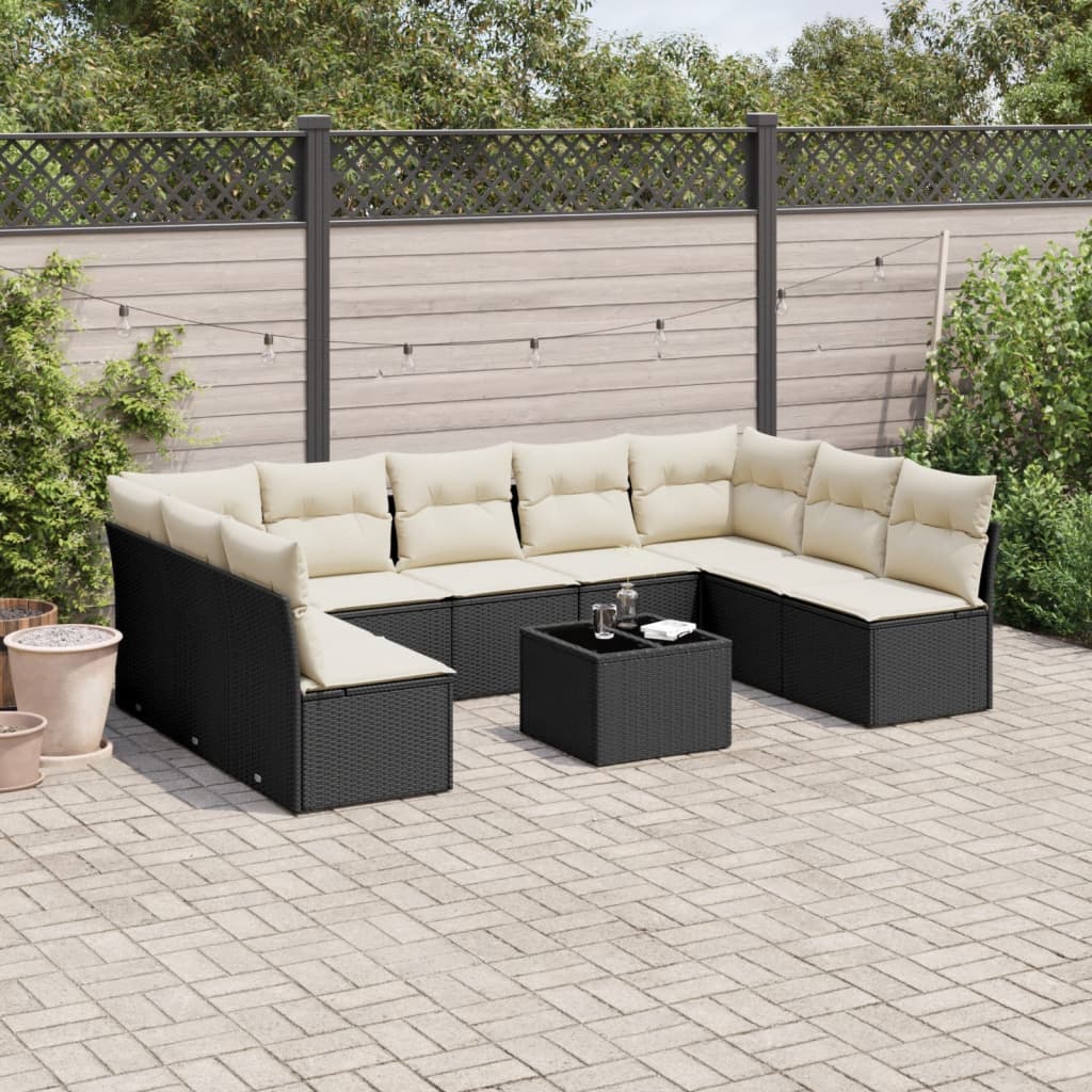 10-delige Loungeset met kussens poly rattan beige