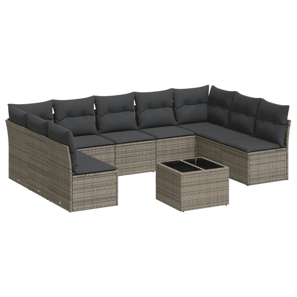 10-delige Loungeset met kussens poly rattan beige