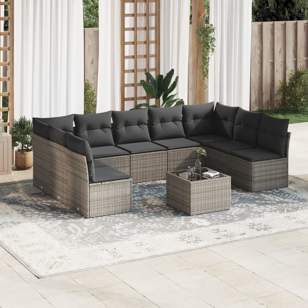 10-delige Loungeset met kussens poly rattan beige