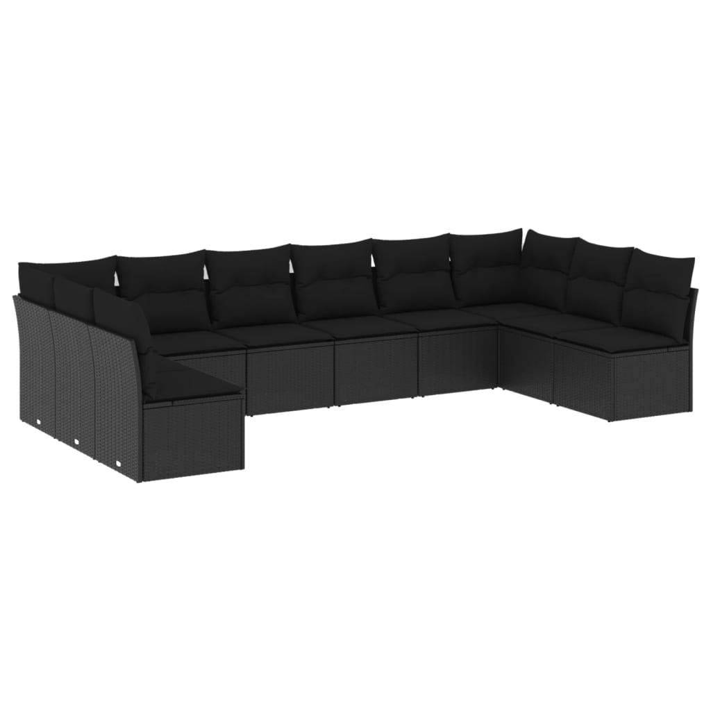 11-delige Loungeset met kussens poly rattan zwart