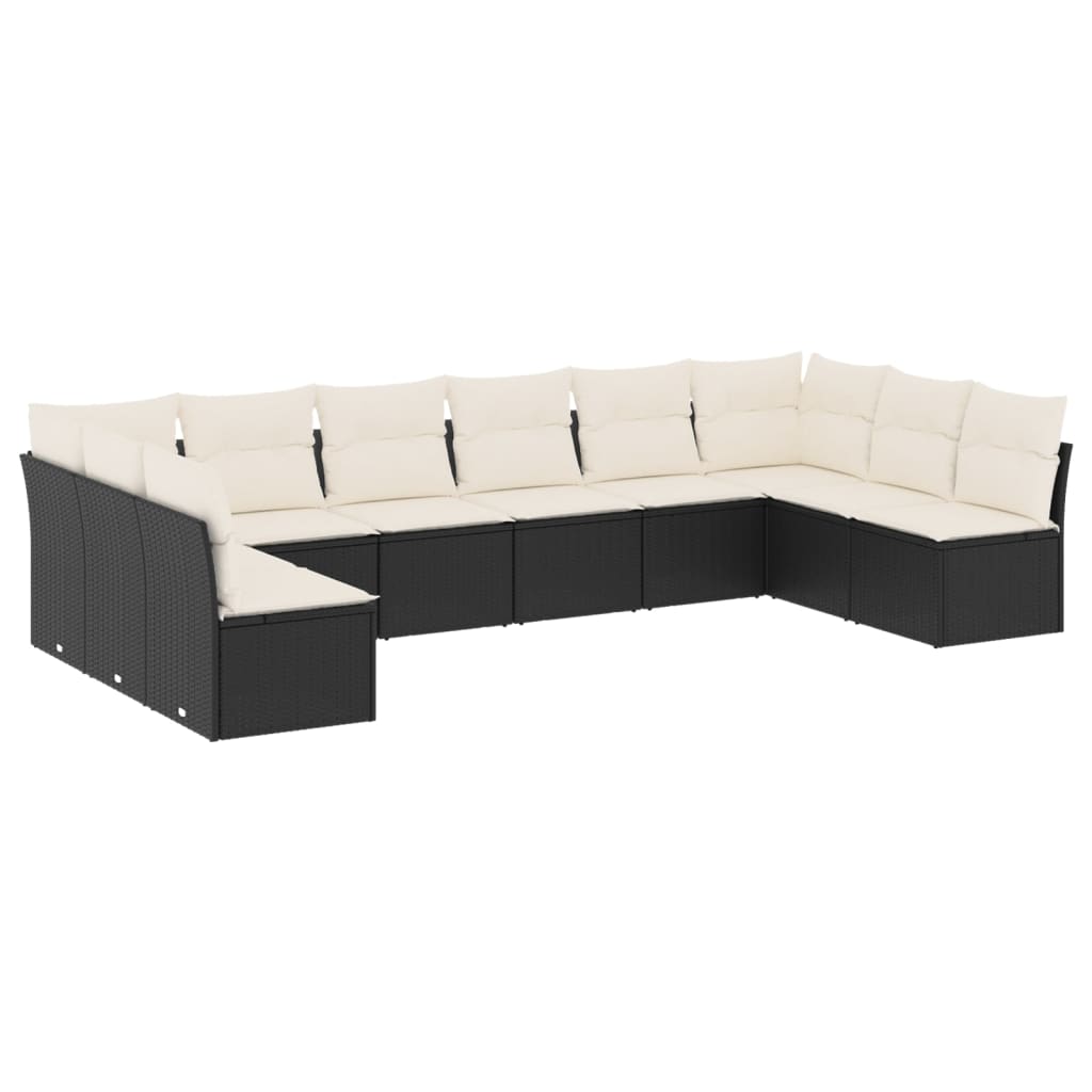 11-delige Loungeset met kussens poly rattan zwart