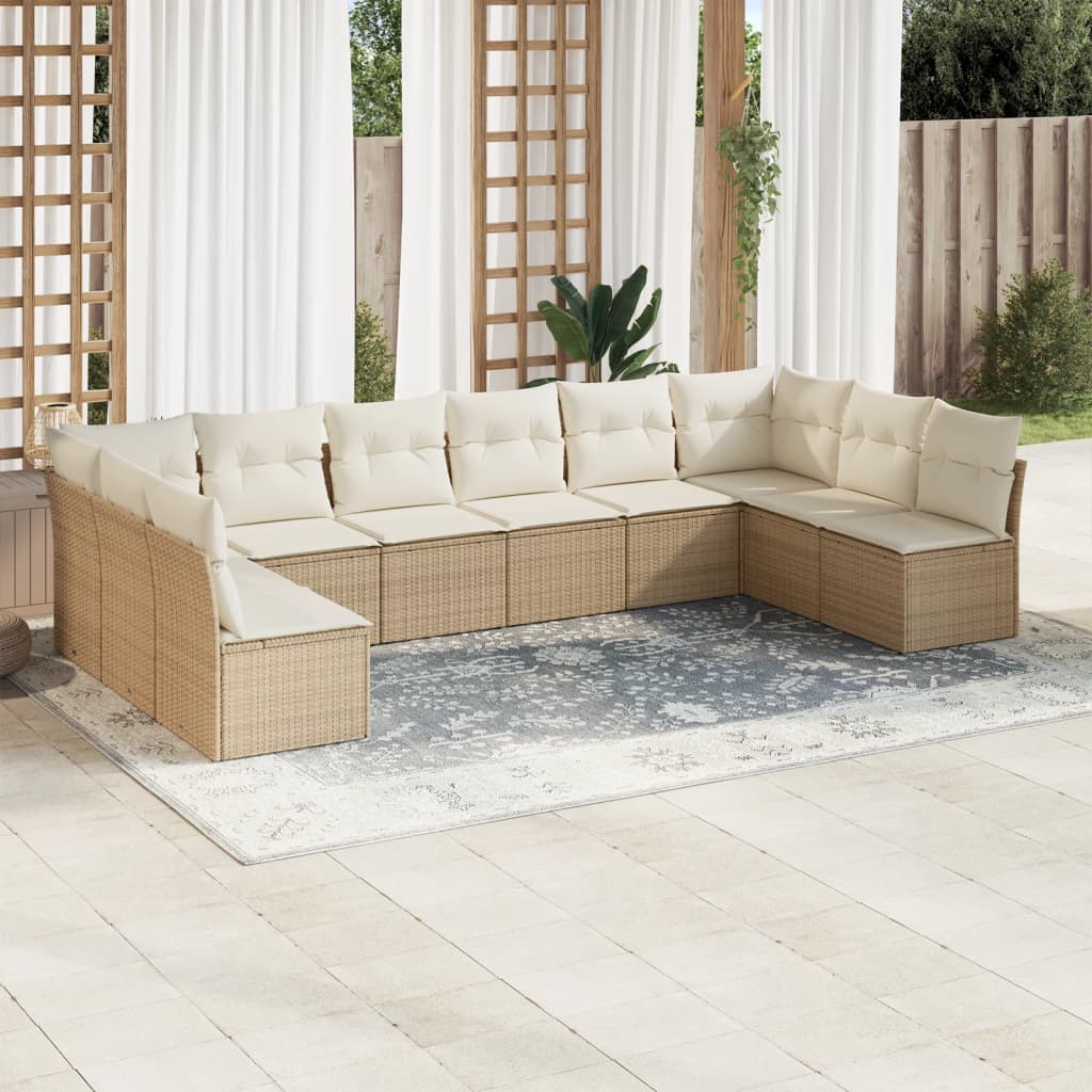 11-delige Loungeset met kussens poly rattan zwart