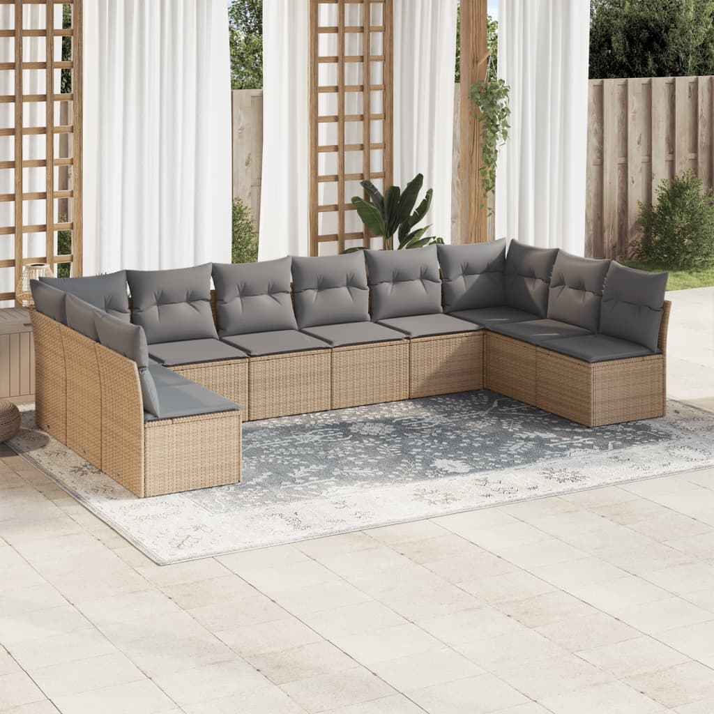 11-delige Loungeset met kussens poly rattan