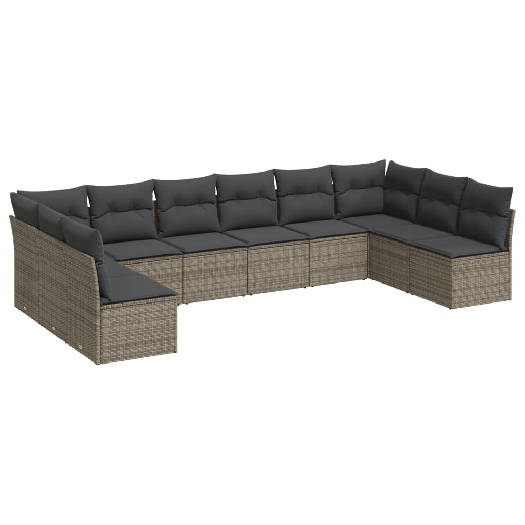 11-delige Loungeset met kussens poly rattan zwart