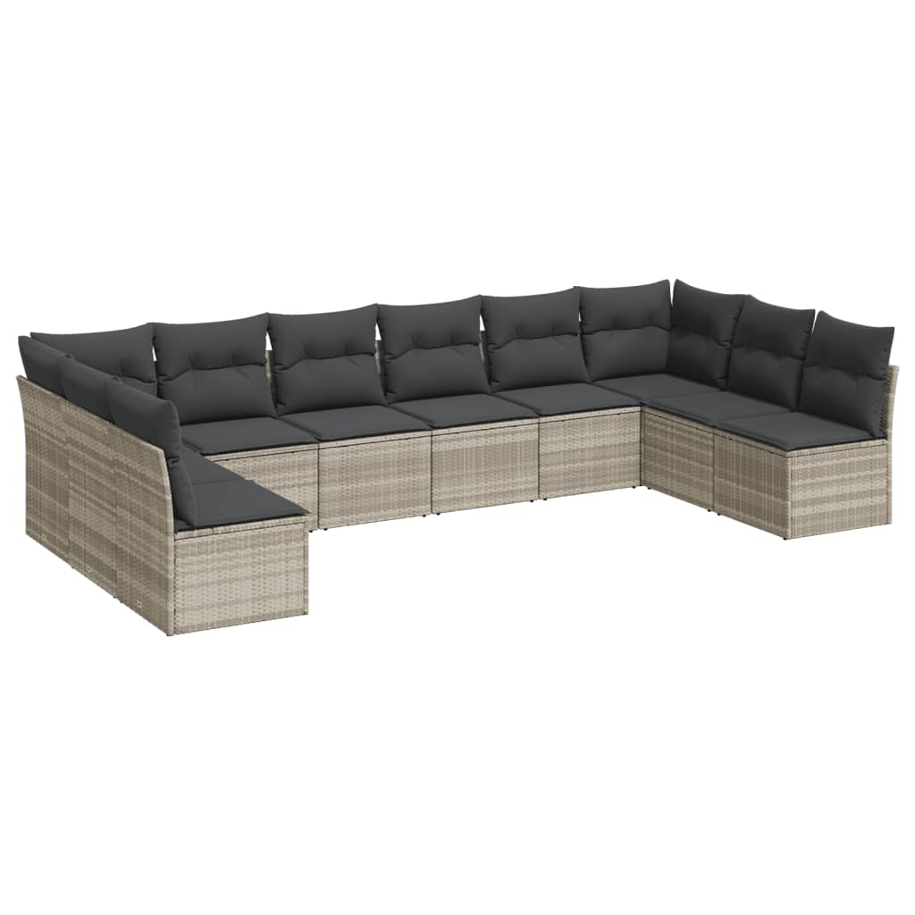 11-delige Loungeset met kussens poly rattan zwart