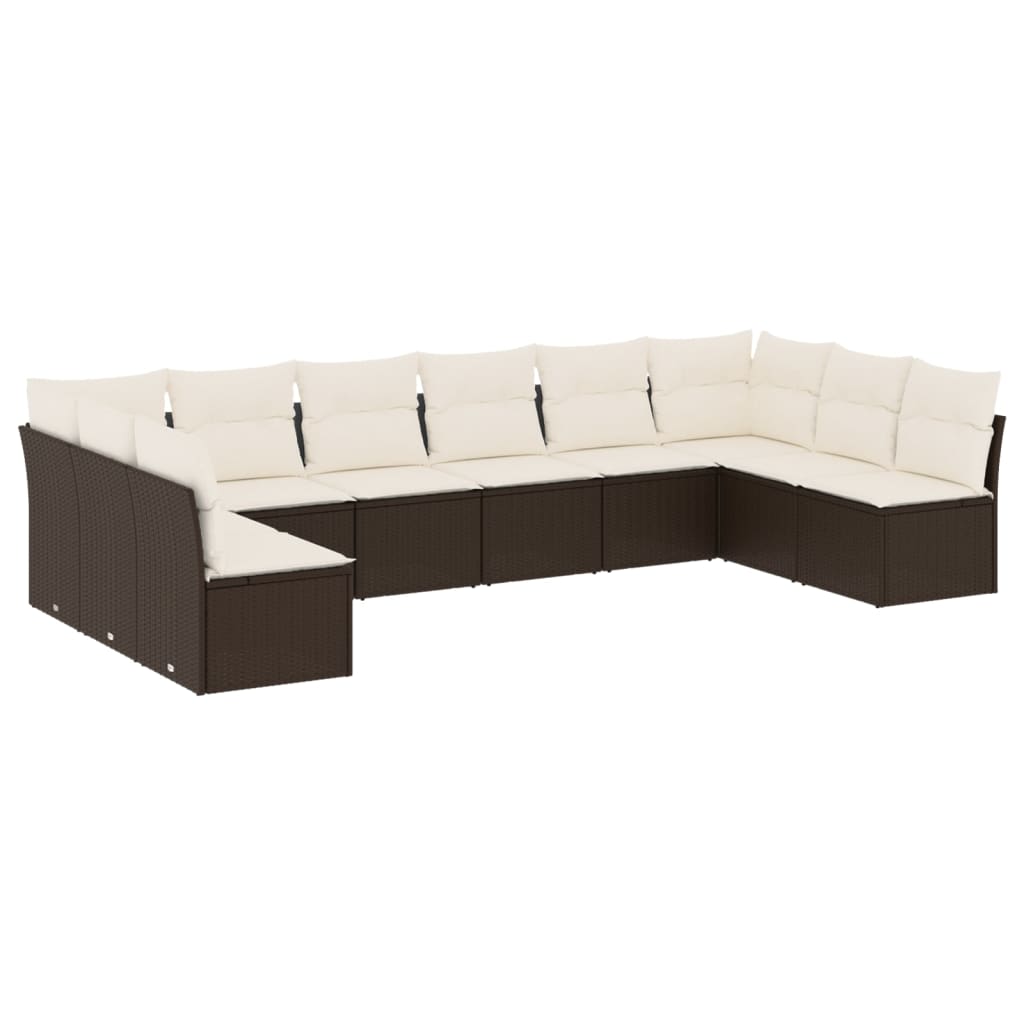 11-delige Loungeset met kussens poly rattan zwart