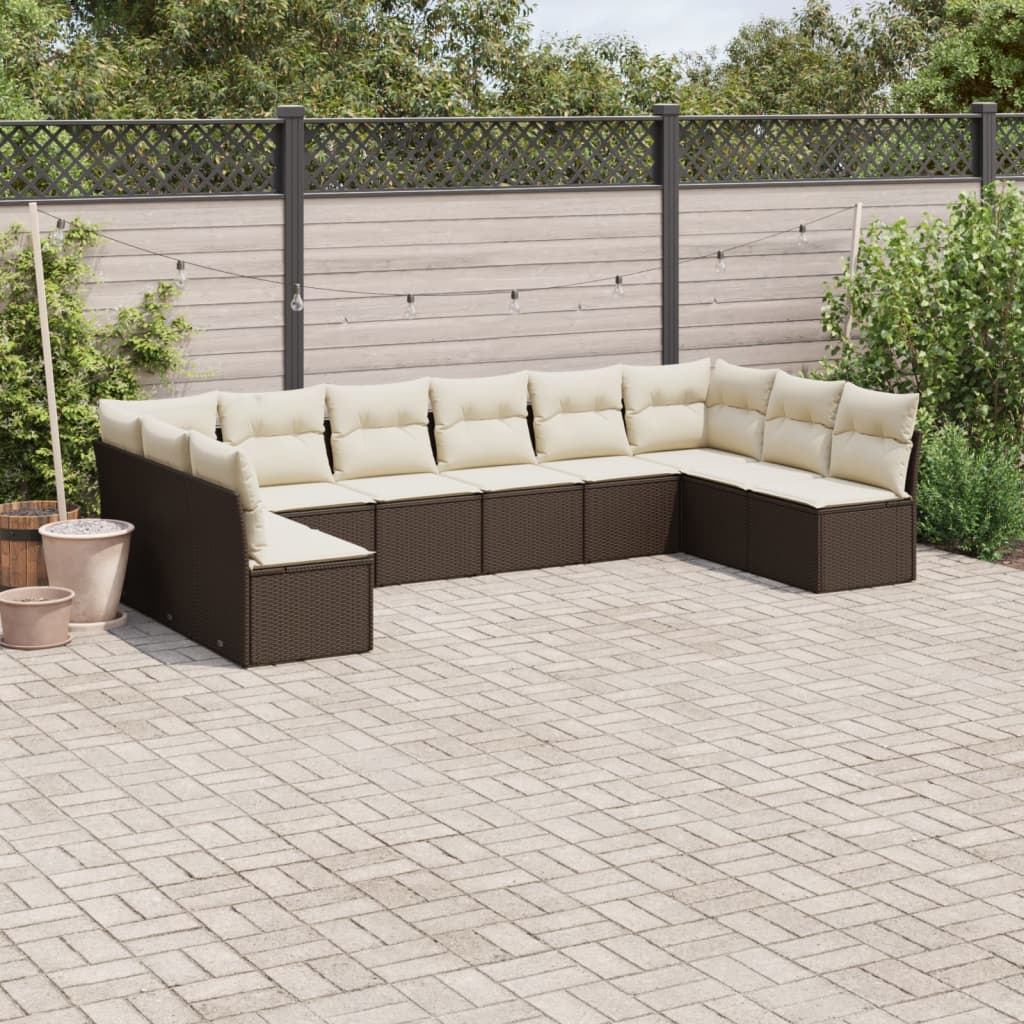 11-delige Loungeset met kussens poly rattan zwart