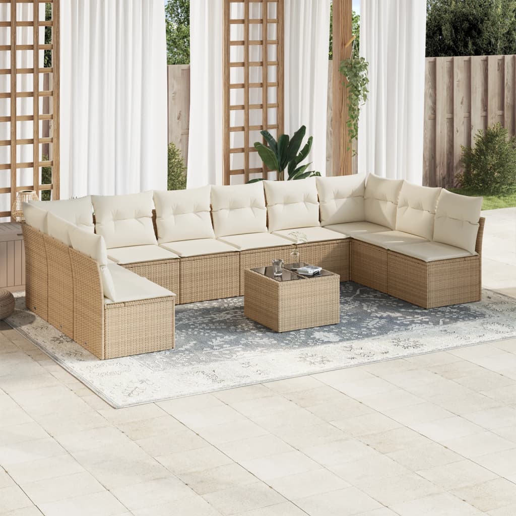 11-delige Loungeset met kussens poly rattan zwart