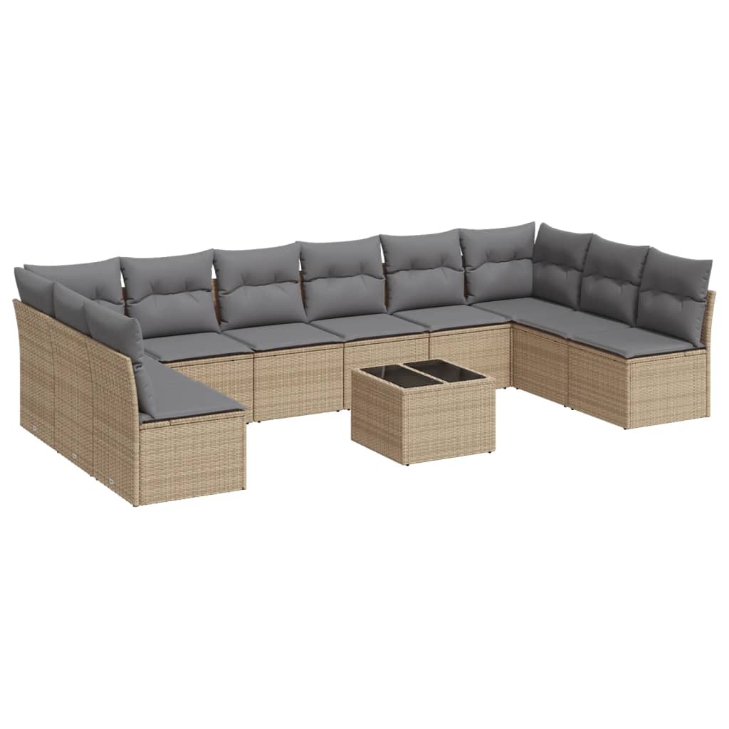 11-delige Loungeset met kussens poly rattan zwart