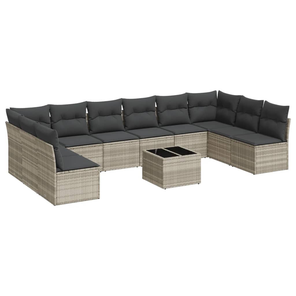 11-delige Loungeset met kussens poly rattan zwart