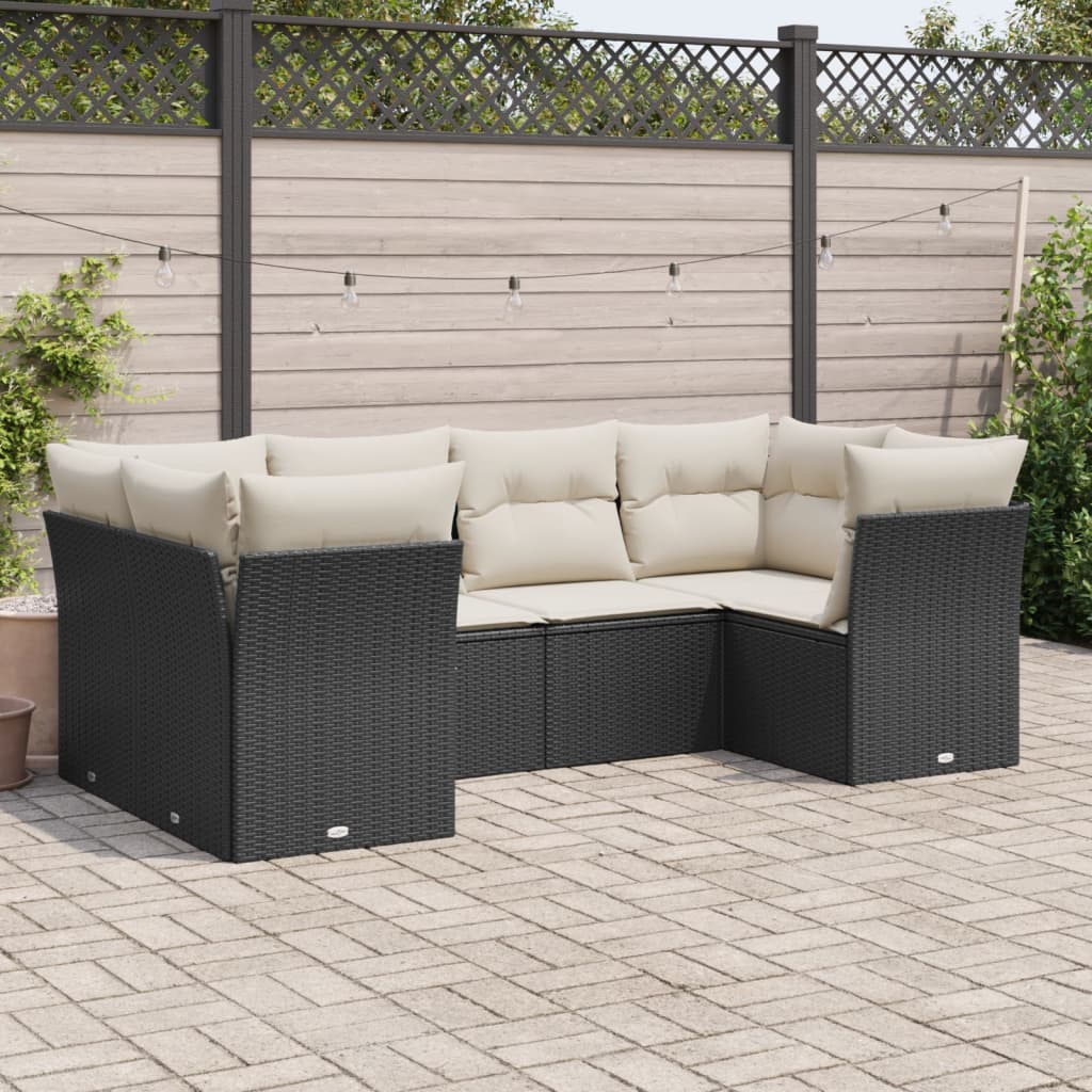 6-delige Loungeset met kussens poly rattan