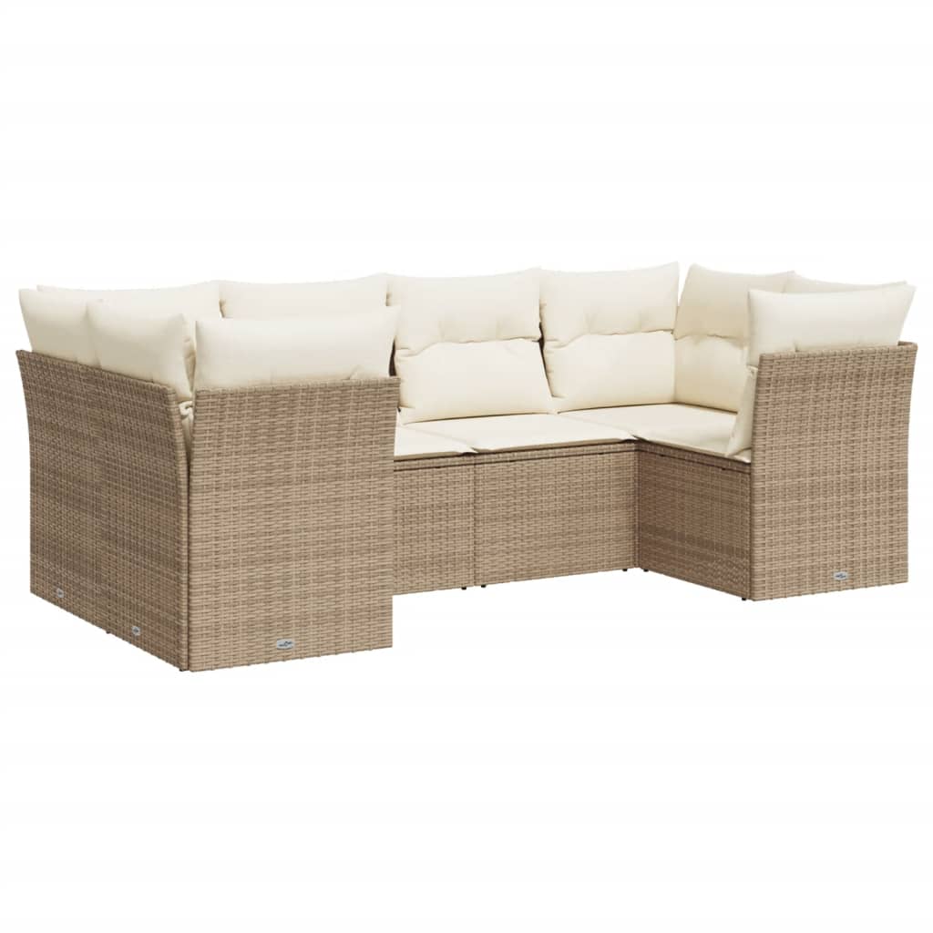 6-delige Loungeset met kussens poly rattan