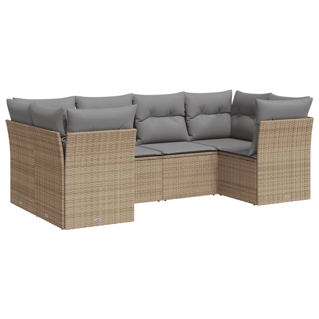 6-delige Loungeset met kussens poly rattan