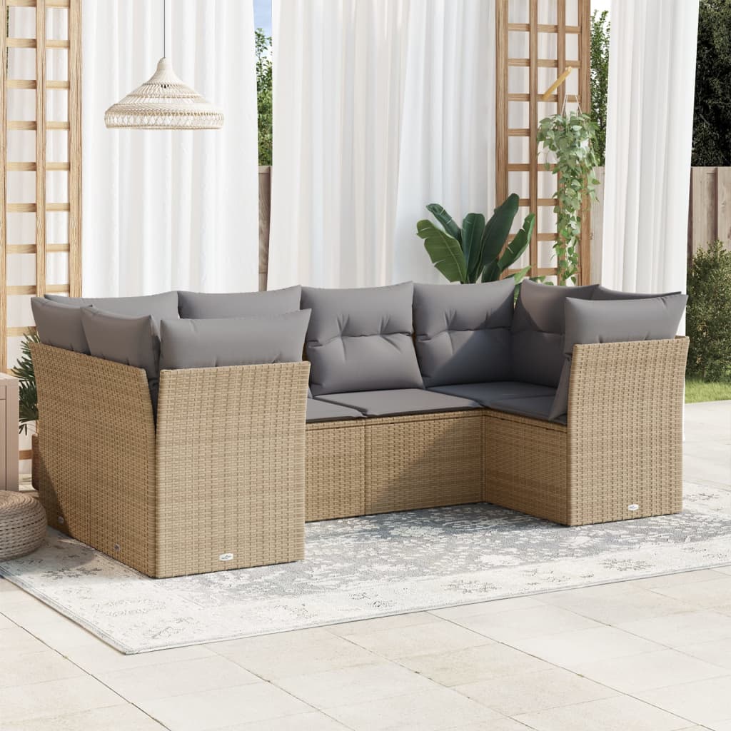 6-delige Loungeset met kussens poly rattan