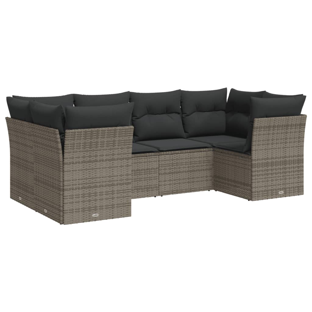 6-delige Loungeset met kussens poly rattan