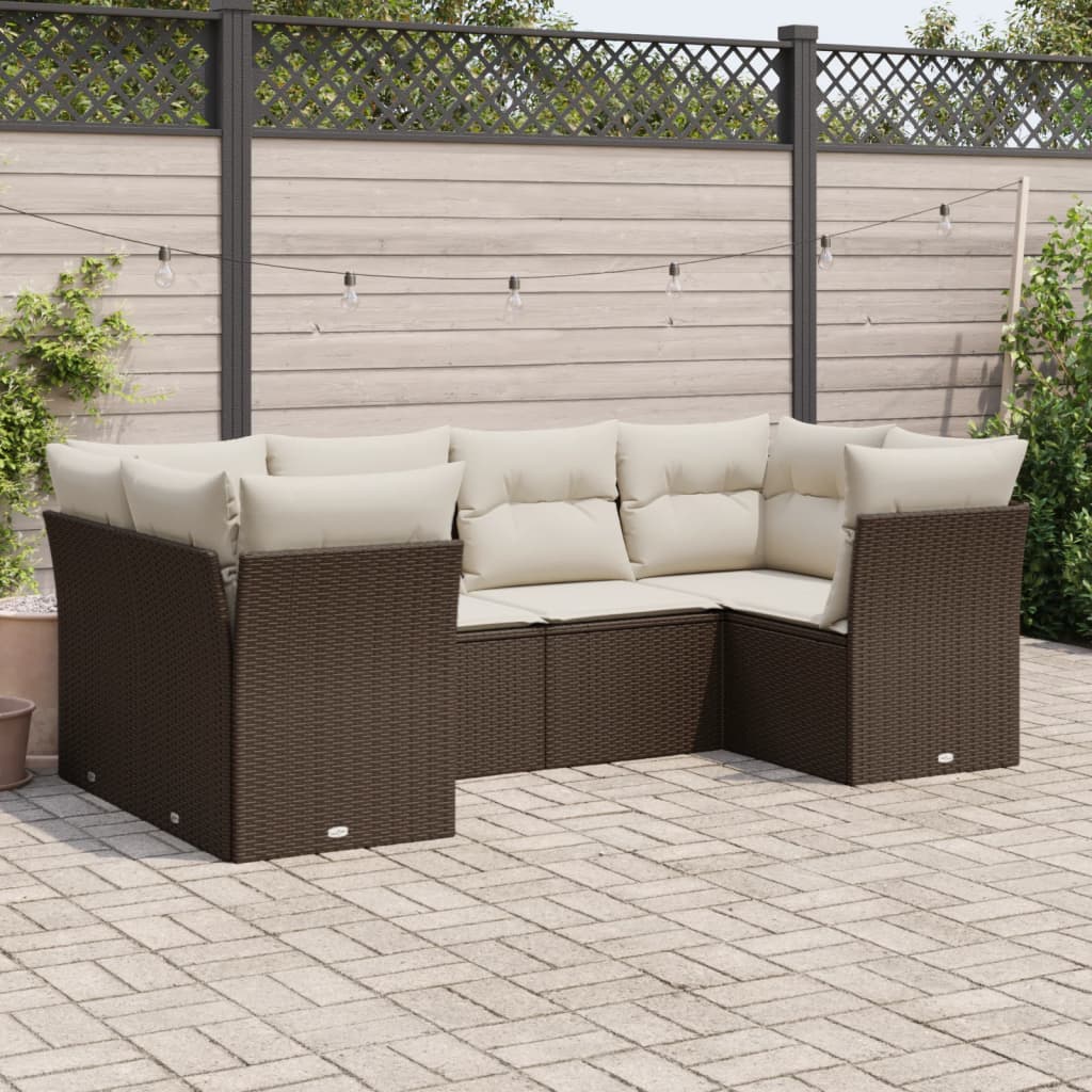 6-delige Loungeset met kussens poly rattan