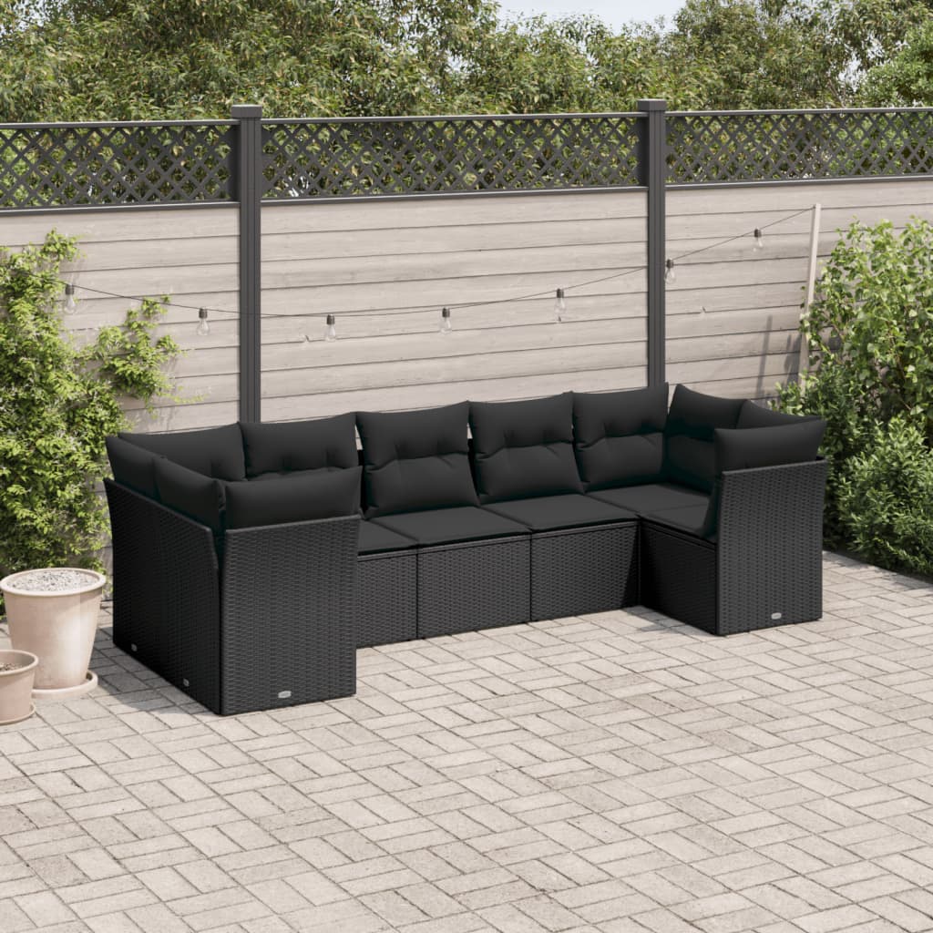 7-delige Loungeset met kussens poly rattan