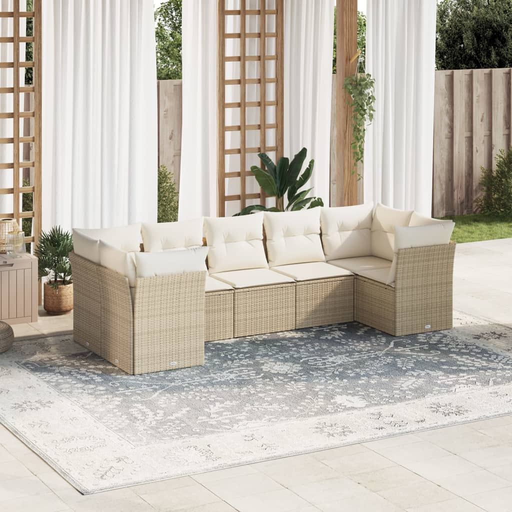 7-delige Loungeset met kussens poly rattan