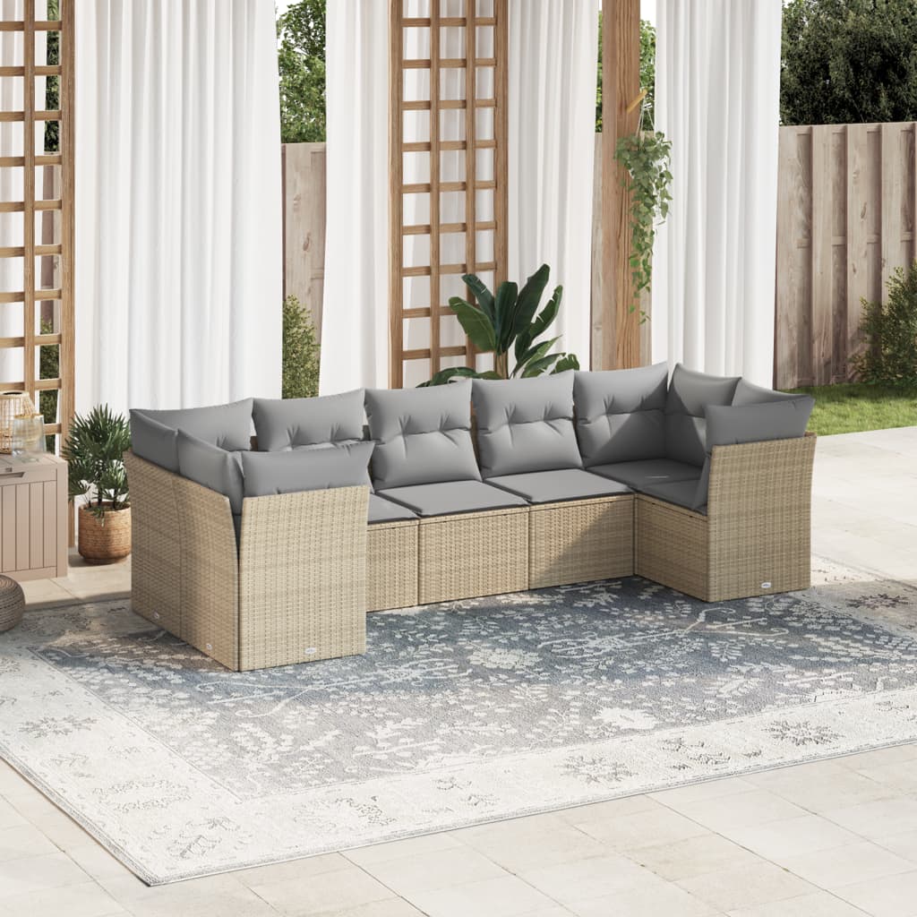 7-delige Loungeset met kussens poly rattan