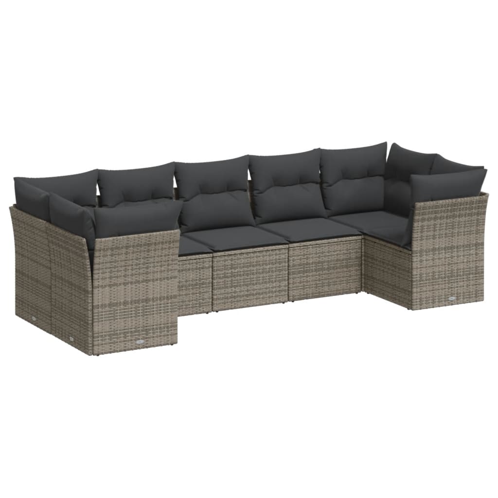 7-delige Loungeset met kussens poly rattan