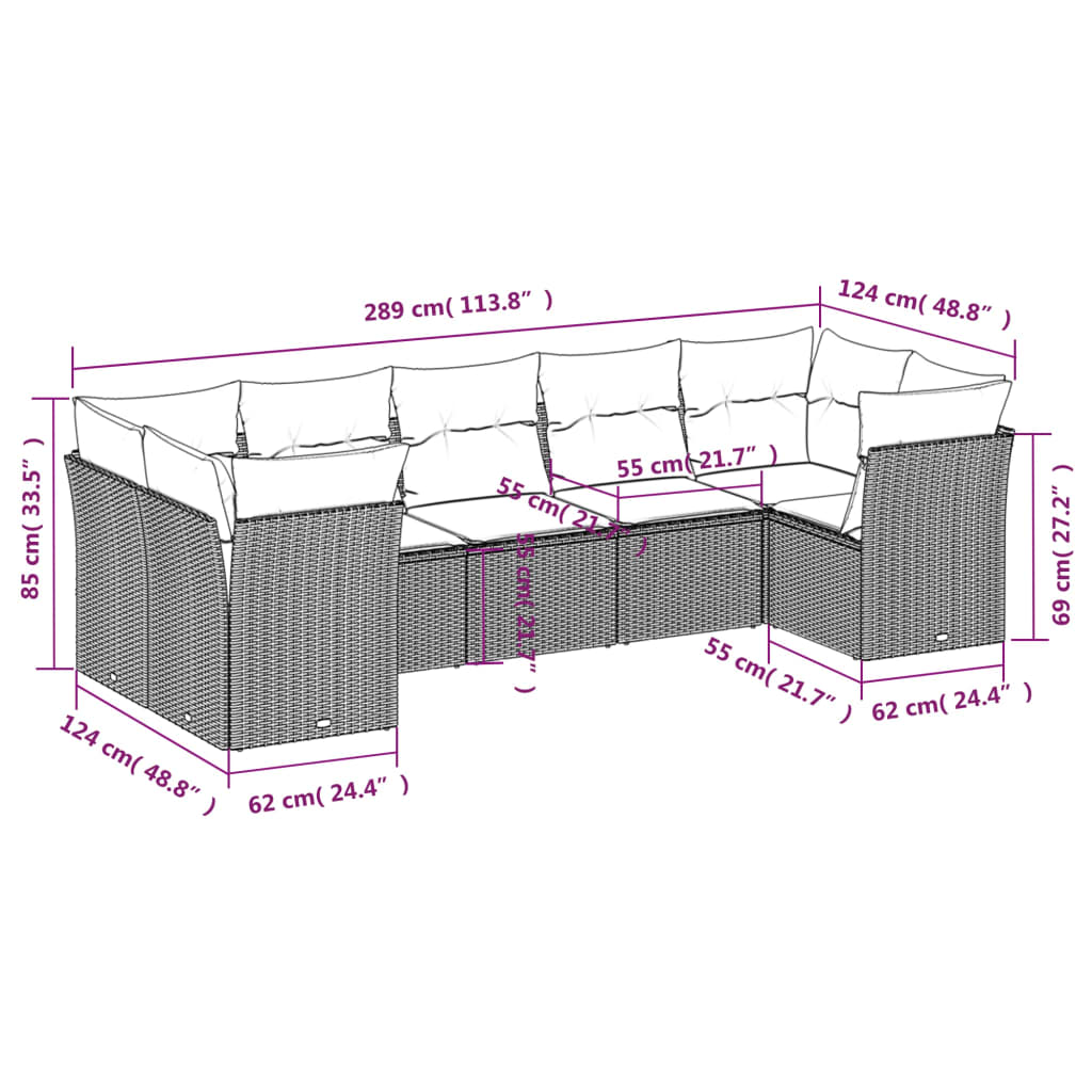 7-delige Loungeset met kussens poly rattan