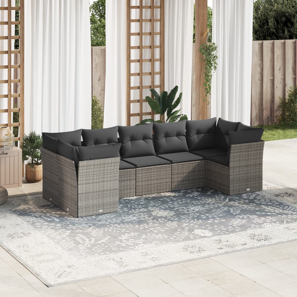 7-delige Loungeset met kussens poly rattan