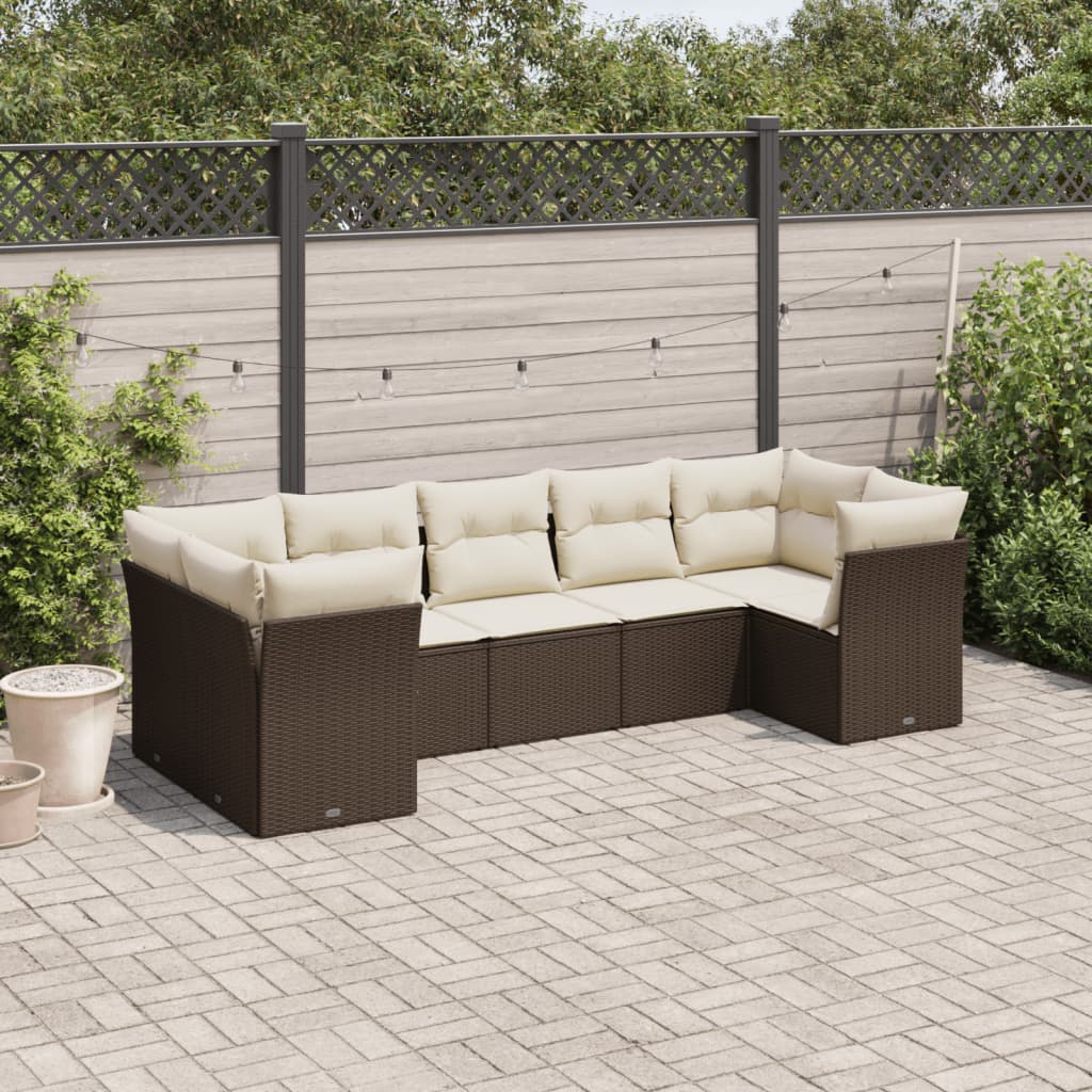 7-delige Loungeset met kussens poly rattan